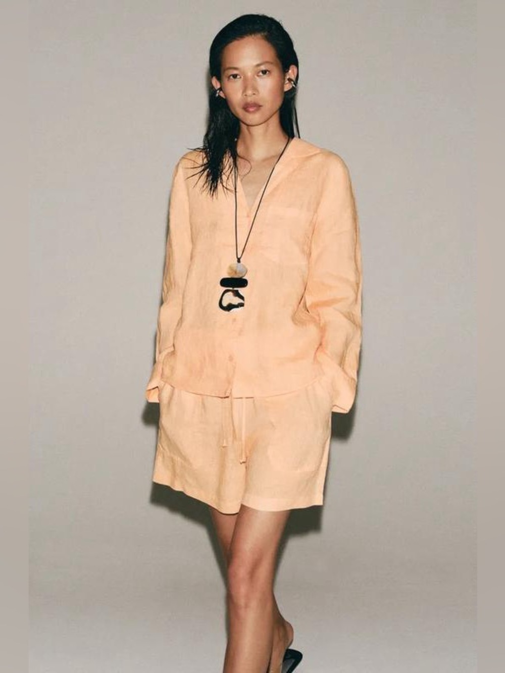 ZARA ZW COLLECTION 100% LINEN SHIRT & SHORTS SET